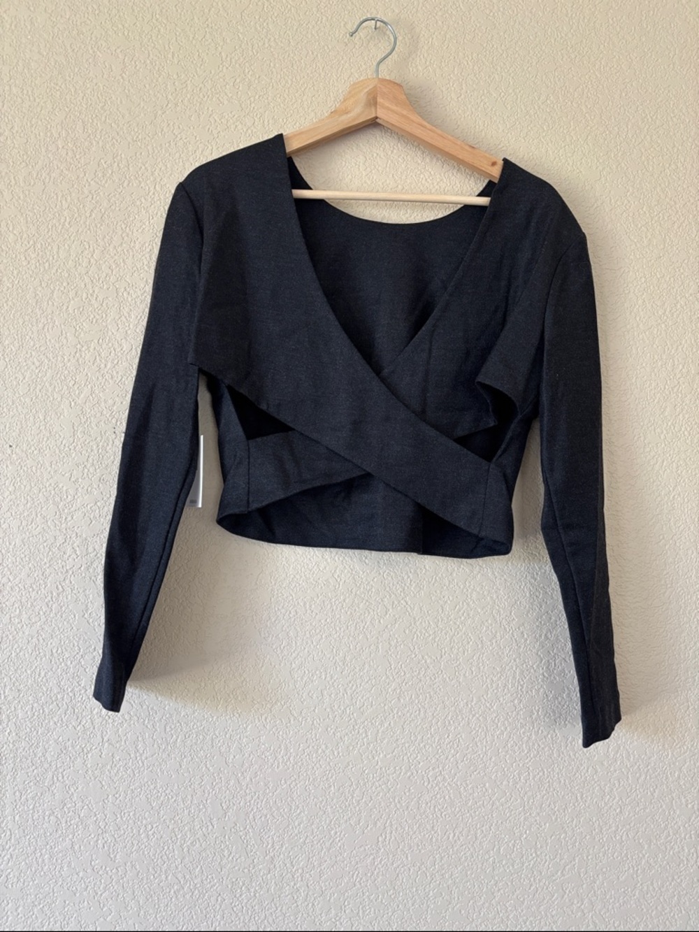 Ammara Charcoal Gray Wrap-Style Long Sleeve Top- NWT